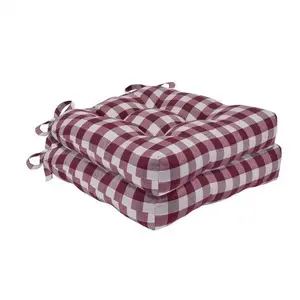 Checkered Burgundy, 16 in x 15 in x 3 in, Set of Two,Buffalo Polyester   Cotton Tufted Chair Seat Cushions