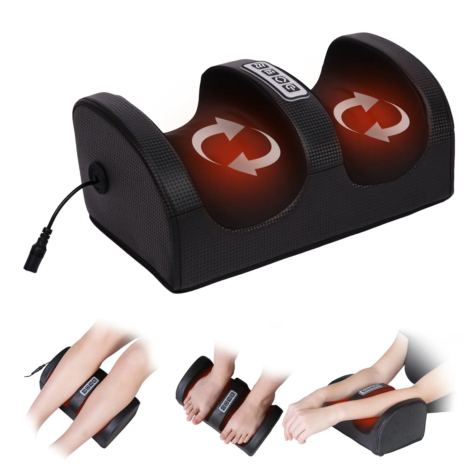 Shiatsu Foot Massager Machine with Heat & Roller for Foot & Calf Massage Portable 20 Heads 15-Minute Timer Gift for Mom Dad Adjustable Relaxing