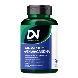 DN Magnesium Ashwagandha Supplements & Vitamin B6, Magnesium Glycinate & Malate, Stress Relief, Sleep & Mood Support, Muscle Recovery, Vegan, 120 Caps, Divinity Nutra, B