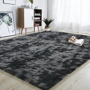 Rugs For Living Room Bedroom, Area Rugs Fluffy Rug Carpet, Soft Shaggy Modern Floor Rug For Kids Boys Girls Room, Plush Fuzzy Dorm Rug For Home Decor Aesthetic, Tie-dye Black Grey