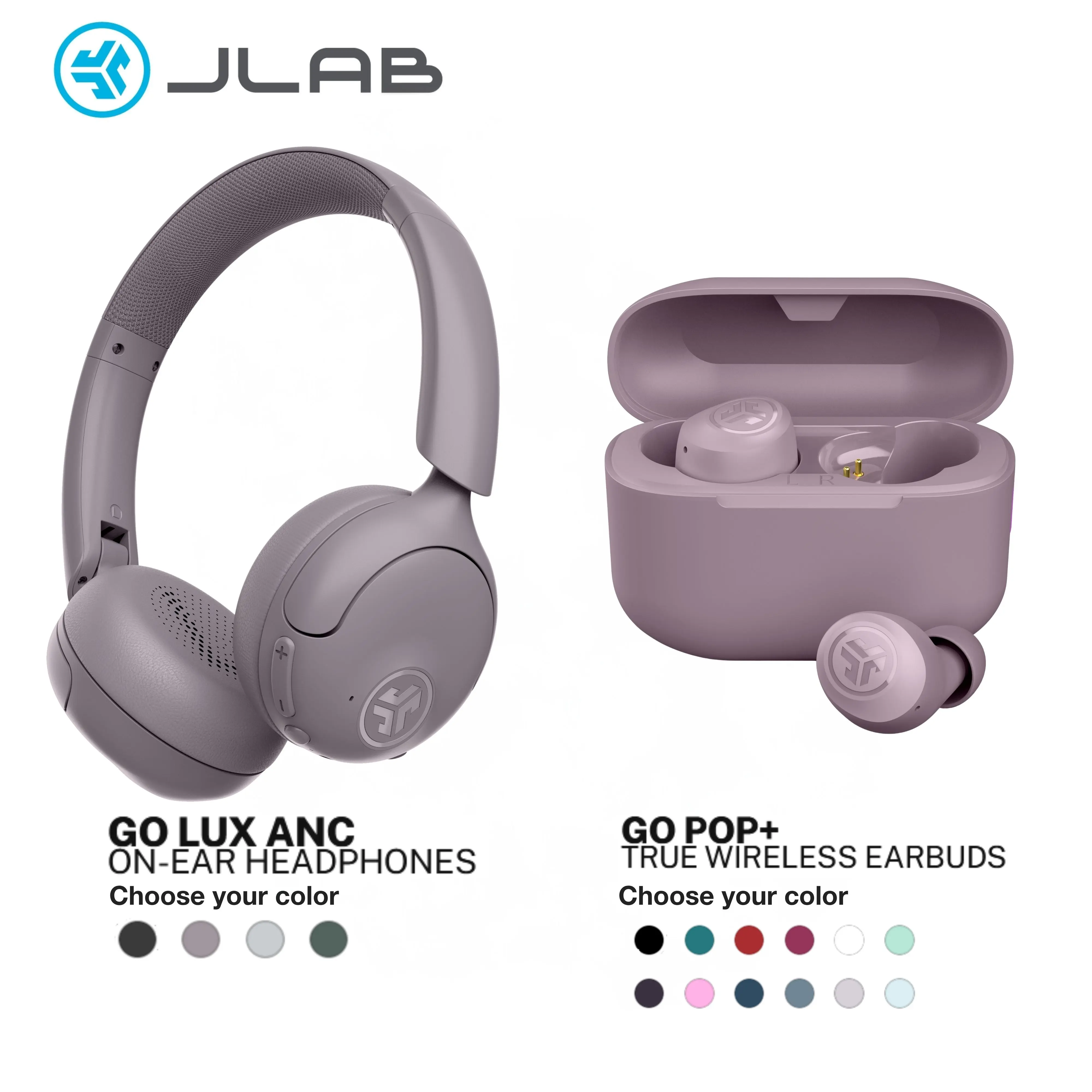 {Your Choice Bundle} JLab Go Lux ANC Over Ear Headphones + Go POP+ True Wireless Earbuds Bundle | Noise Canceling Bluetooth 70Hr + 35Hr Playtime IPX4
