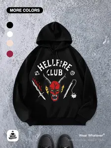 Stranger Things Hellfire Club Graphic Hoodie, Casual Loose Fitting Sweatshirt, Breathable for Outings or Home Wear