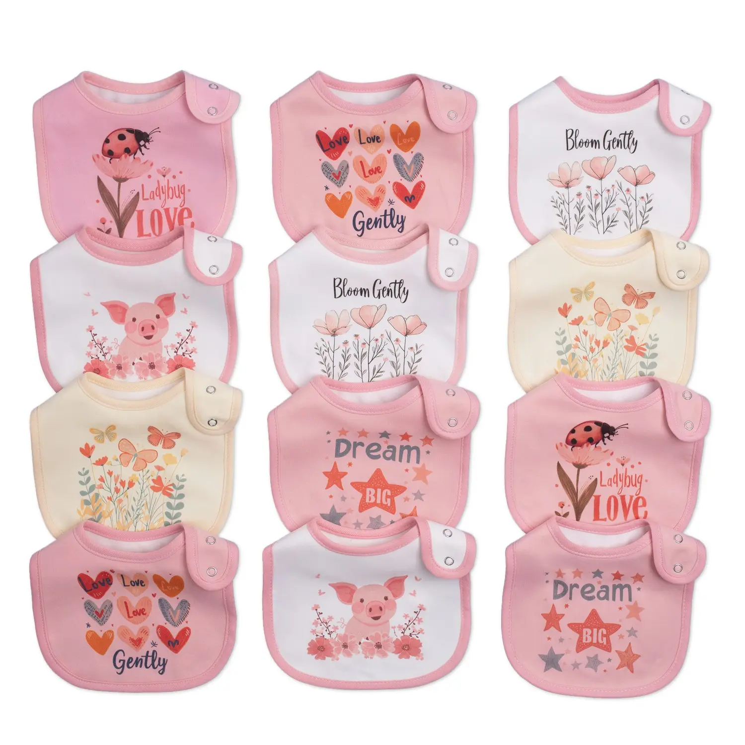 12 Pack Baby Drool Bibs Soft Skin Friendly Cotton Feeding Bibs for Boys Girls Adjustable Snap Closure Waterproof Breathable Teething Feeding Spit Up Protection Easy to Clean Cute Cartoon Dinosaur Animal Prints Newborn Bibs Toddler Bibs