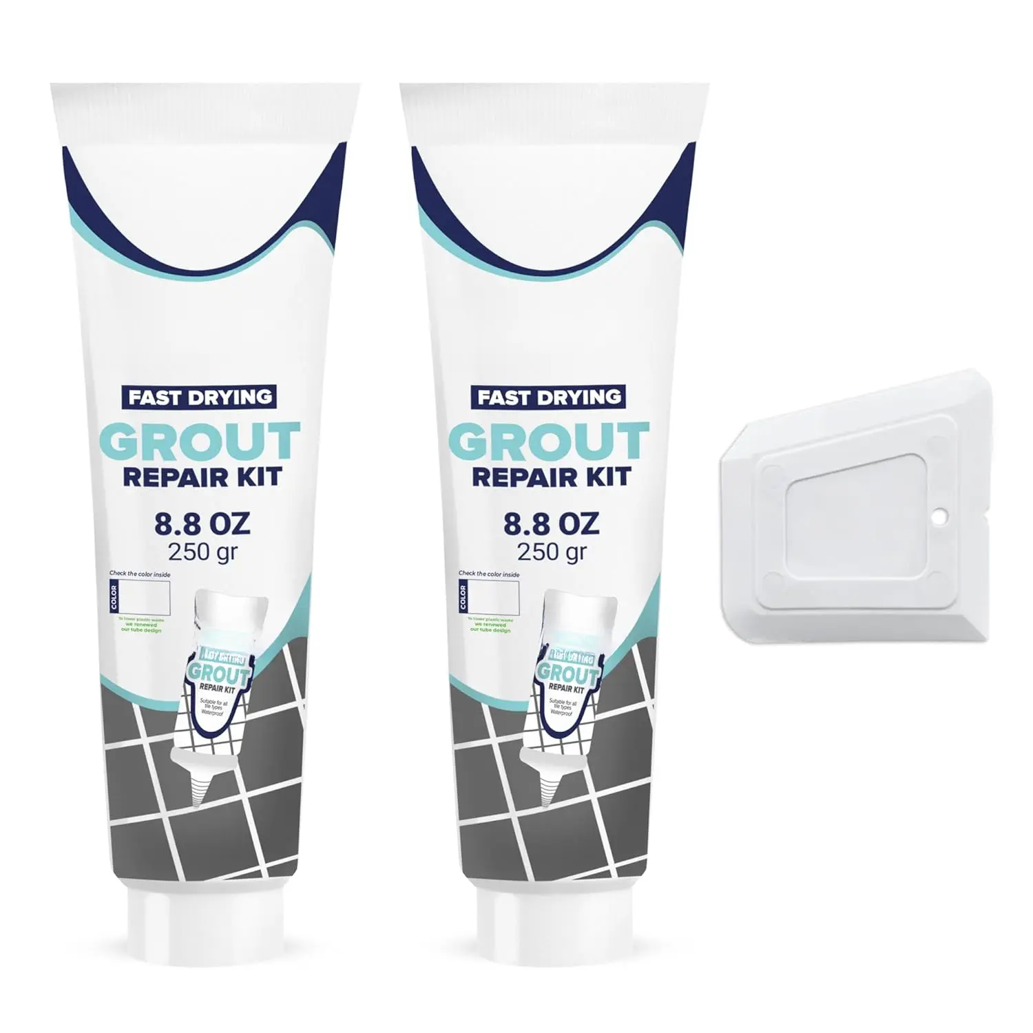 Grout - Premixed Grout Repair Set, 8.8 oz, 2 Pack Tile Grout Tubes, Repairs and Renews Tile Grout in Bathroom and Kitchen, Odorless and Safe Formula - 2 Pack (White)