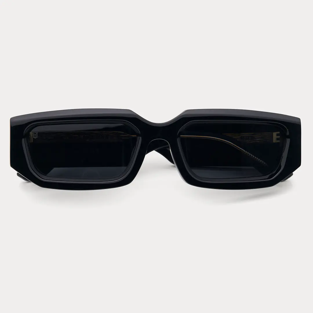 James Oro Dune Black Rectangular Acetate Sunglasses