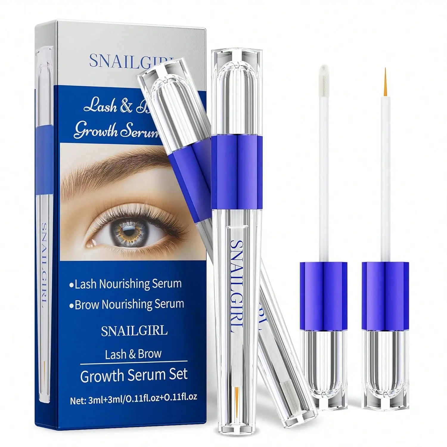 Eyelash & Brow Growth Serum Set – Natural Biotin Formula to Enhance Lashes & Brows – 3ml x 2 – Gentle Formula for Sensitive Skin, Nourishing & Soothing