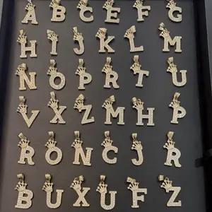 14KT Gold Crowns Letters - Customizable Alphabet Pendant