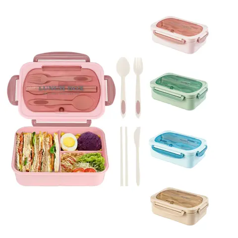 MIUVA Silicone Leakproof 3-Compartment Bento Box with Lid - 1200ML BPA-Free Microwave-Safe Reusable Container Set with Utensils (Pink,Green,Blue,Beige) - High Capacity Lunch Boxes for Work/Lunch, Healthy On-The-Go, Humanized Design for Adults