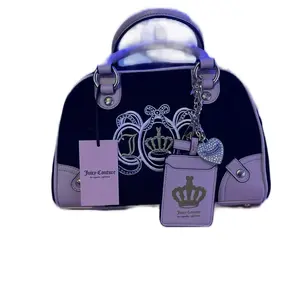 Juicy Couture brown gold Crown Embroidered Handbag with Purple Accents and Rhinestone Charms
