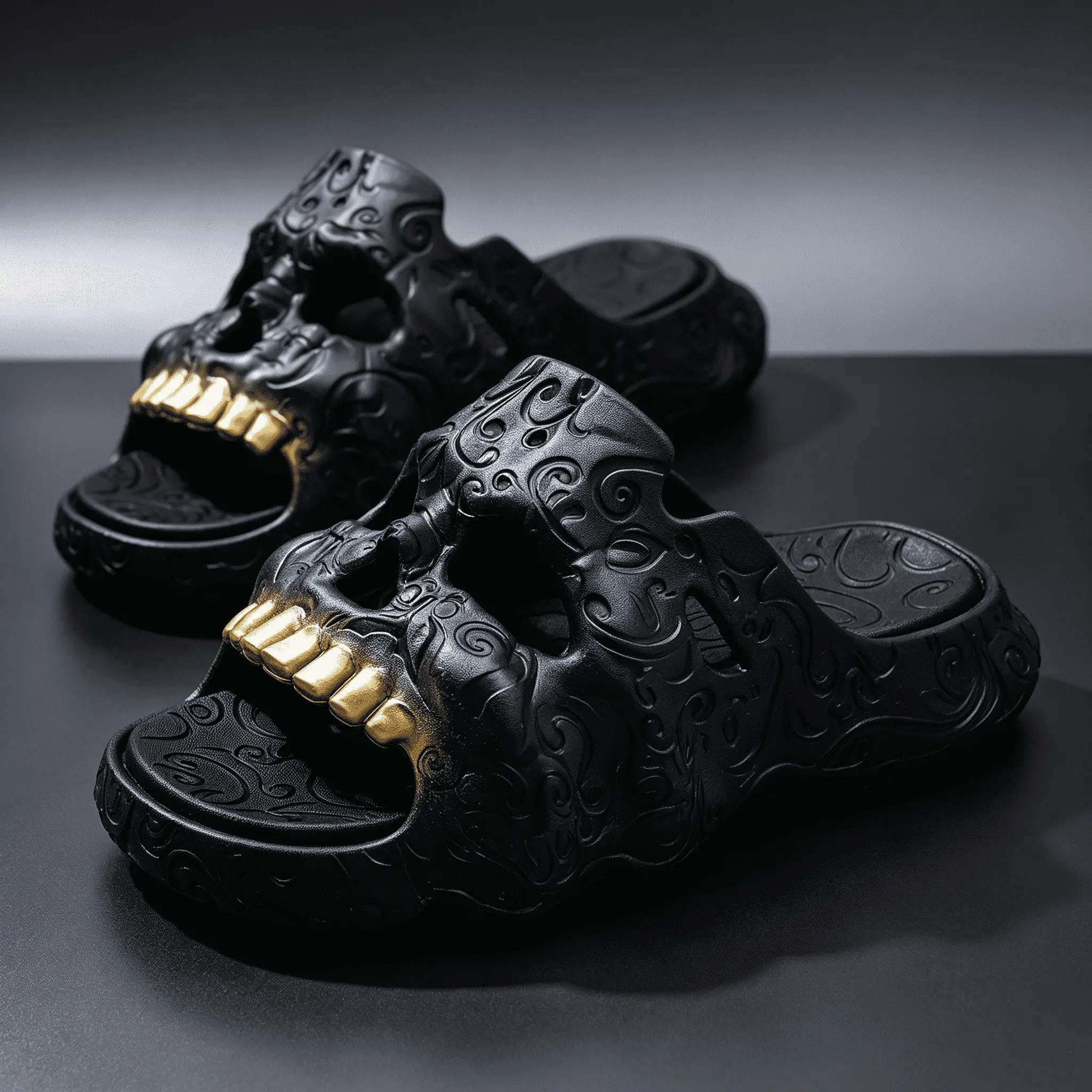 Unisex Gothic 3D Embossed Skull Platform Clogs - EVA Slide Sandals, 2-Way Wear, Non-Slip Hollow Footwear for Festival Party, Casual Street Look