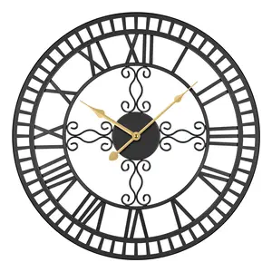 Cutout Metal Wall Clock | Roman Numeral Decor Clock for Living Room/Bedroom