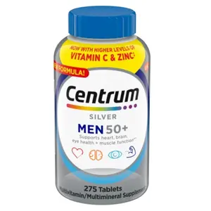 Centrum Silver Men 50+ Multivitamins with Higher Levels of Vitamin C & Zinc 275 Tablets for Heart Brain Eye Health Muscle Function Dietary Fitness