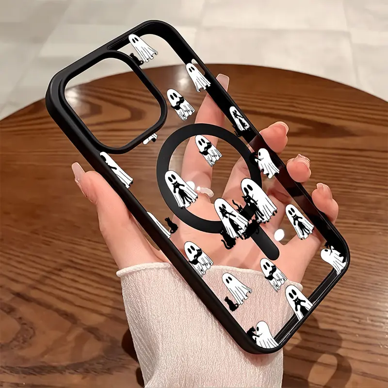 MagSafe Compatible Magnetic Smartphone Case, Halloween Spooky Black Cat Y2K Customized Design, Ultra-Thin Lightweight Durable TPU Casing - Anti-Fall, Scuff-Resistant Protection Cover for iPhone 11 12 13 14 15 16 Pro Max Mobile Accessories