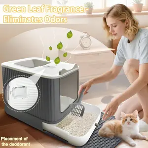 Upgraded Fully Enclosed Cat Litter Box With Lid Covered Cat Box Enclosure Anti-Splashing Easy To Clean Kitty Litter Boxes With Drawer 3 Modes Can Use From Kitten To Adult