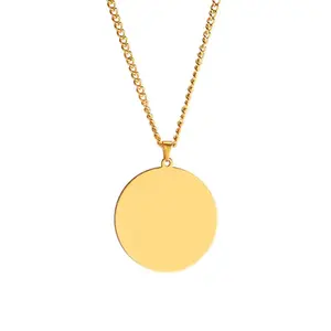 Custom Engravable Round Necklace 35mm Stainless Steel Personalized Logo Pendant