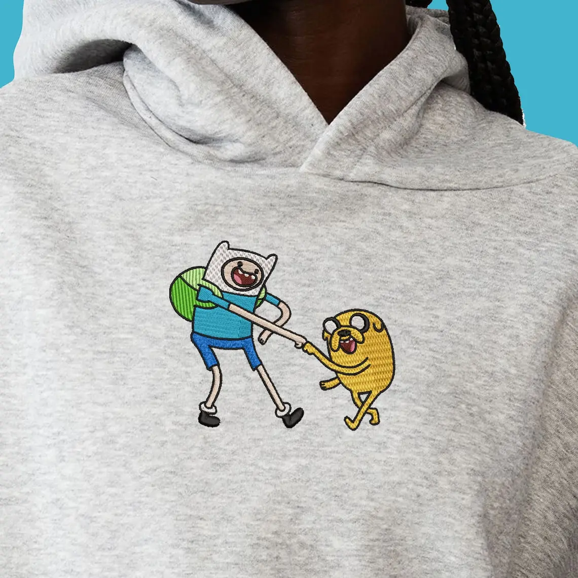 Adventure Time Embroidered Sweater, Personal Cartoon Gift Hoodie, Y2K Finn & Jake Custom Stitched T-shirt, Pop Culture Toon Aesthetic Shirt