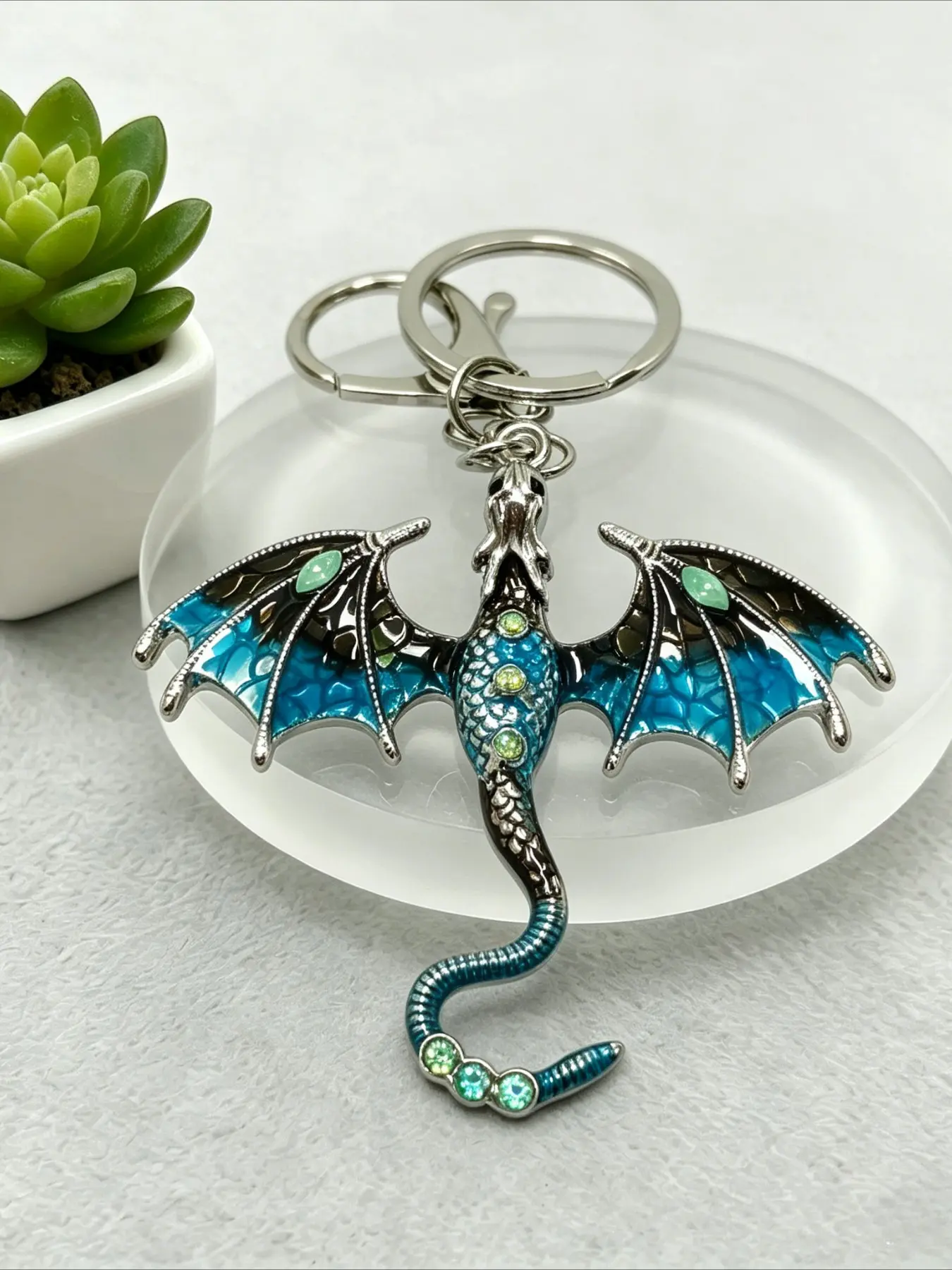 1PC Enamel Dragon Stylish Keychain Rhinestone Fantasy Dragon Key Ring Gothic Winged Dragon Bag Charm Key Accessories Key Charms for Men Women