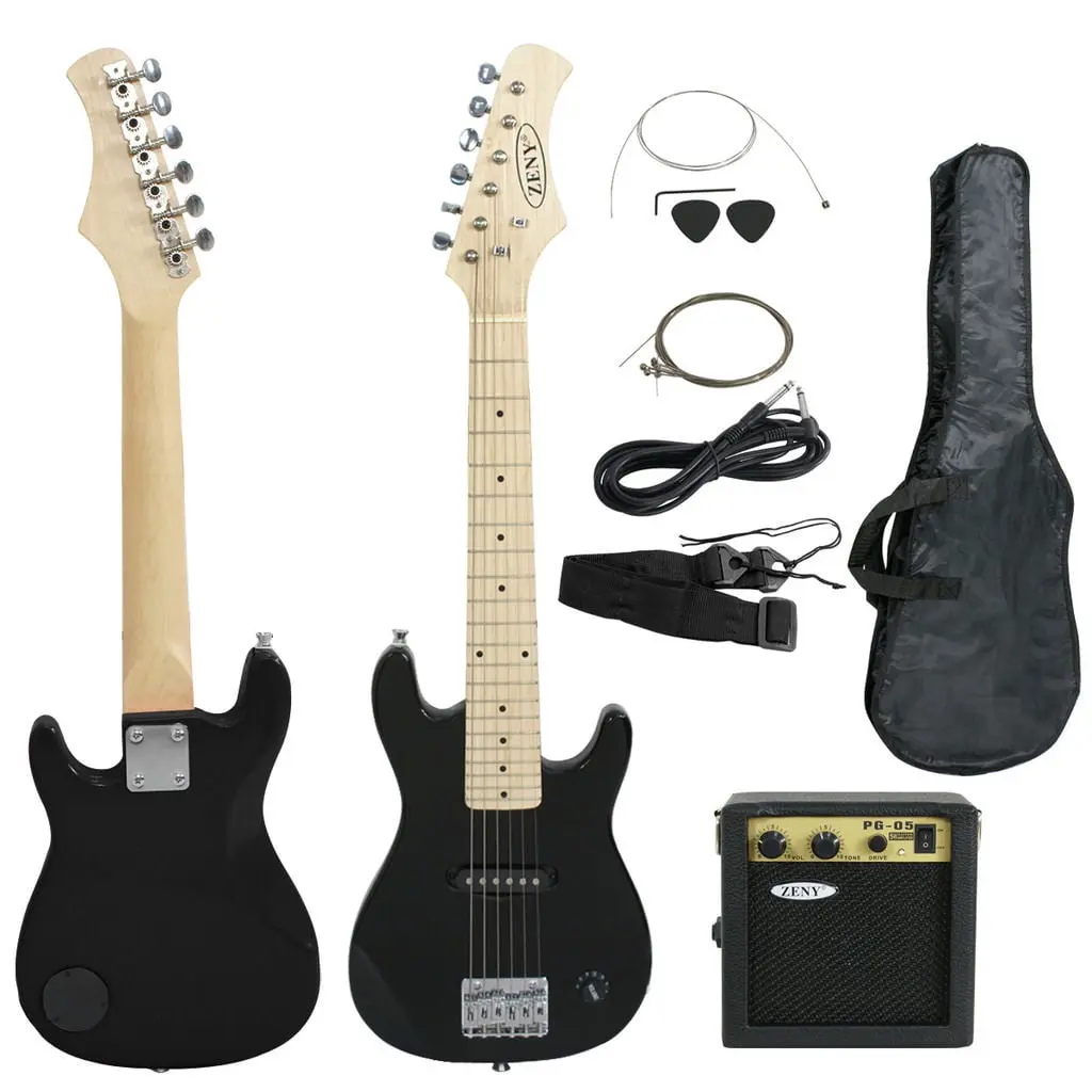SUPERDEAL Kids Beginner Accessories Pack with 5W Amp Case 30" Electric Guitar, Black, Adjustable Guitar Strap, Guitar Picks, Guitar Kit, Beginner Kids