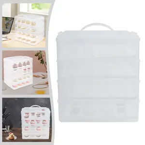 4 Tier Cupcake Carrier 48 Holes Clear PP Food Storage Container with Snap Lid for Cupcakes Cookies Fruits Nuts Vegetables Salad Bread