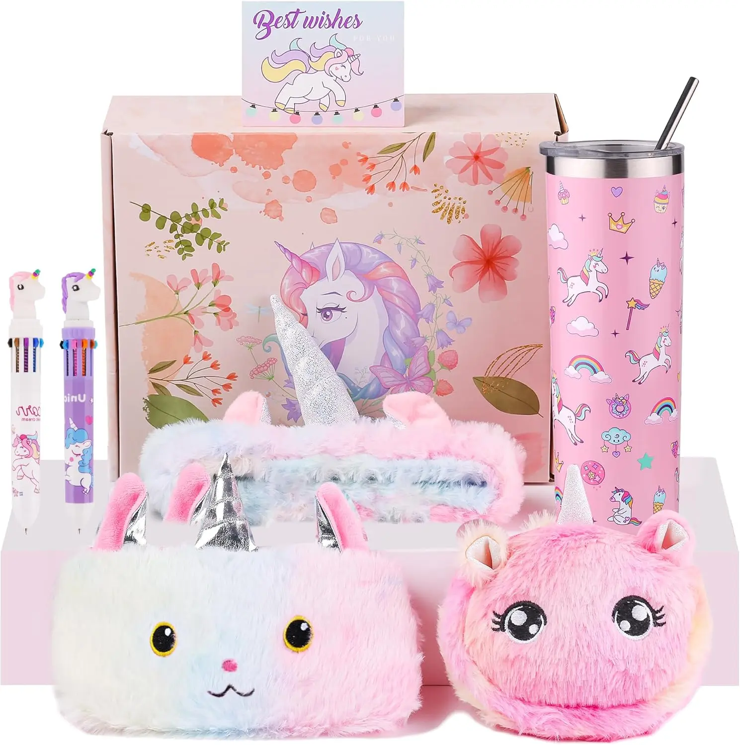Unicorn Gifts Set for Girls Kids Toys Birthday Gift Box for Teen Girl, Easter Gifts for Kids Gift Age 6-8 Basket with Stainless Steel Tumbler/Crossbody Bag/Unicorn Headband