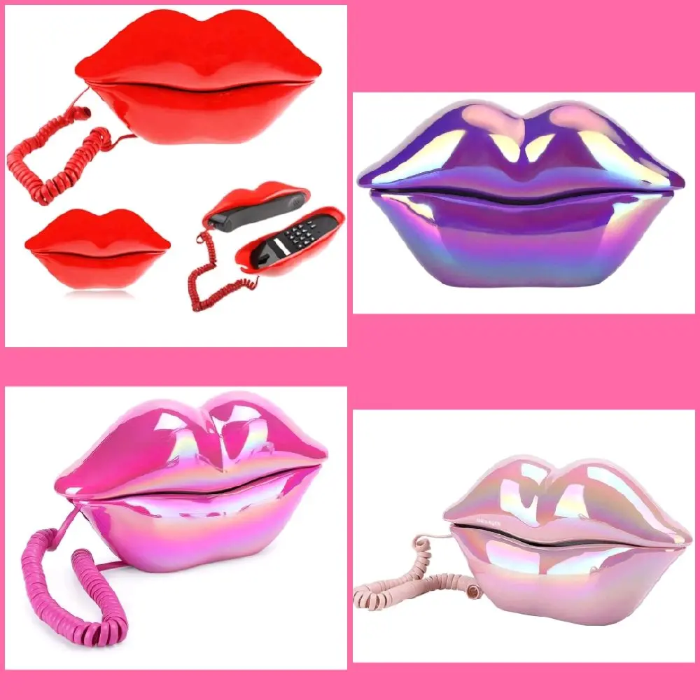 Lips Landline Telephone, Lips Telephone Electroplate Desktop Landline Phone, Cute Lip Shape Telephone for Home Office