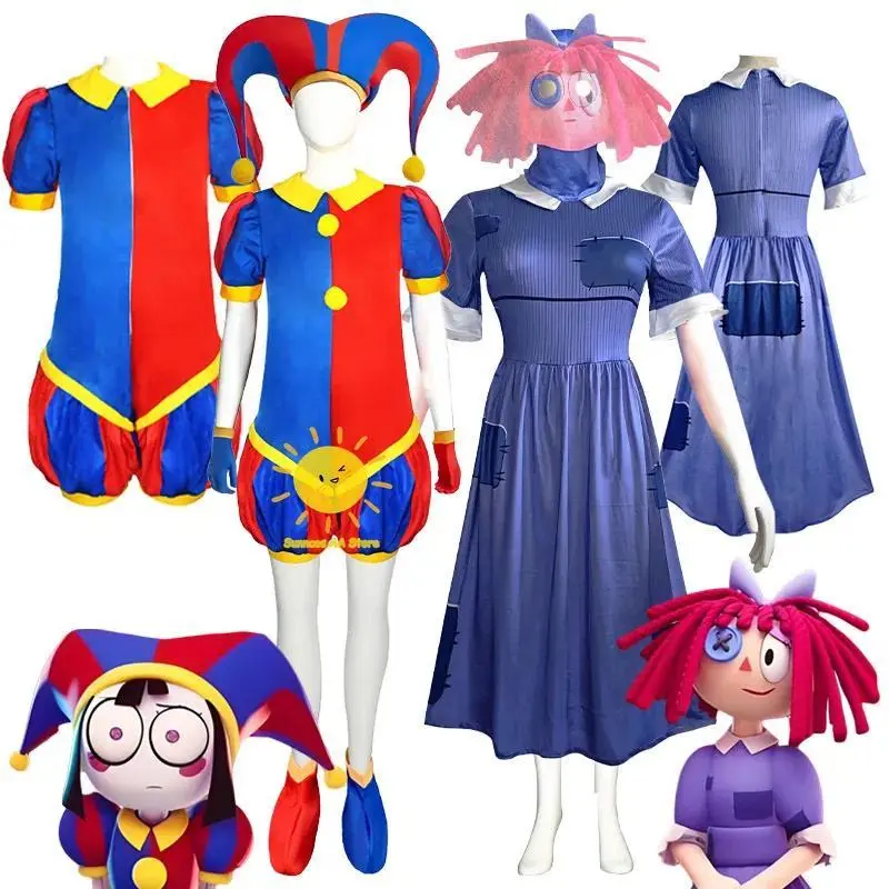 Anime Pomni Ragatha Cosplay Costumes The Amazing Digital Circus Cosplay Dress Hat Mask Ragatha Pomni Sutis Halloween Cos Women
