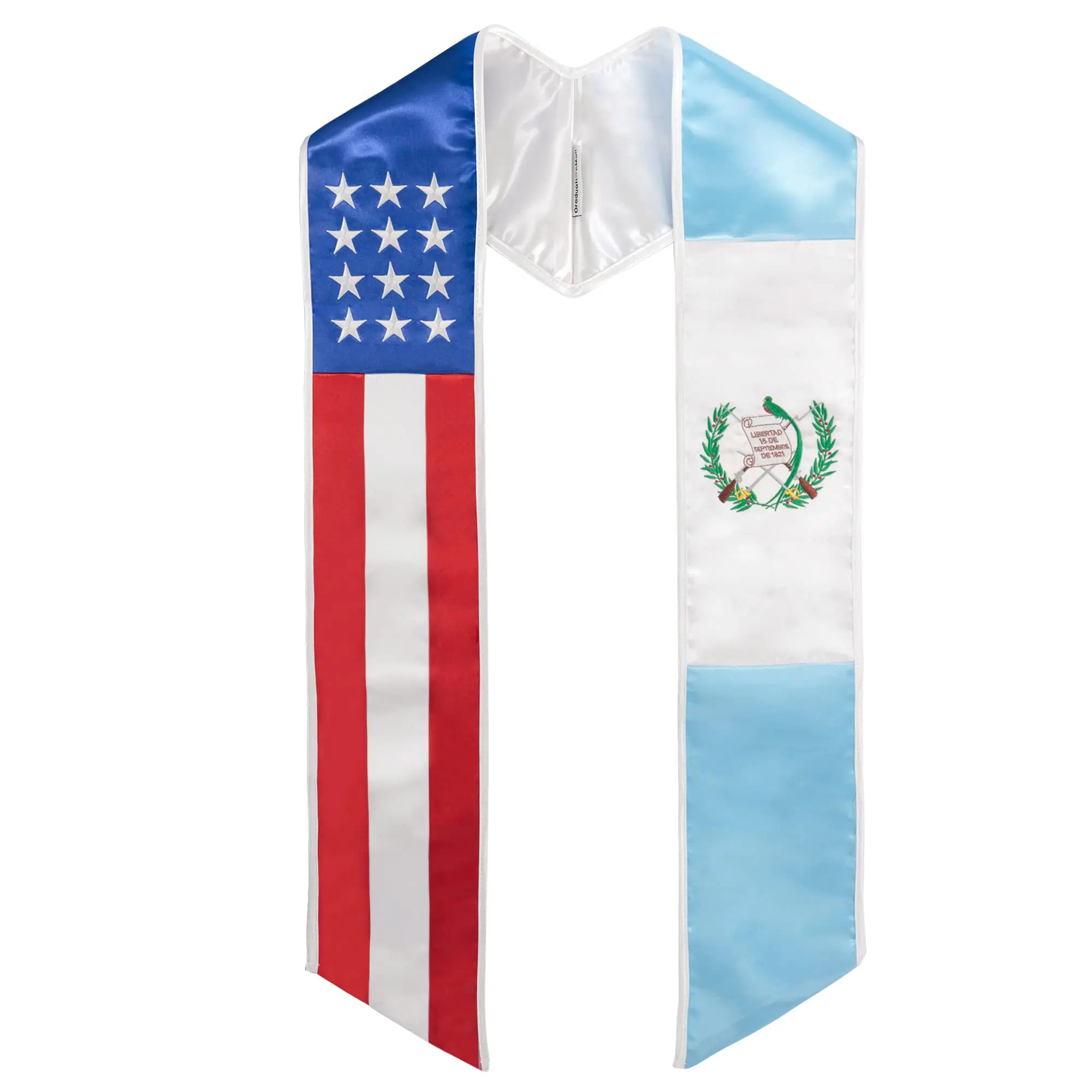 GraduationMall Women's Custom Embroidered Flag Print Graduation Stole Sash, Fits All, for US & Guatemala Country Flag Class of 2025 International Study Abroad Students, Emblem, Long