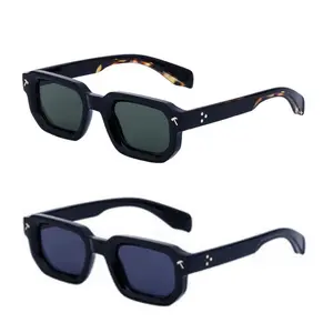 SUNVOES 2 pack Classic Square Sunglasses for Women Men Trendy Thick Frame Rectangle Sun Glasses Chunky Black Shades