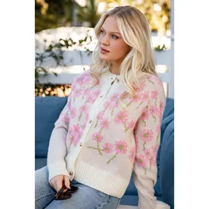 FINAL SALE - Blushing Garden Floral Ivory Sweater Cardigan