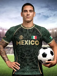 Men's Mexico Aztec Football T-Shirt, Breathable Quick-Dry Sports Fabric, Casual Fitted Long Sleeve, Perfect Gift for Fans & Players, Football Shirts, Football Jerseys, Soccer Jersey