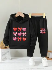 Girls' fashion hoodie set; comfortable casual hooded long-sleeved sweatshirt   sporty fashion pants; comfortable fashion set suitable for indoors and