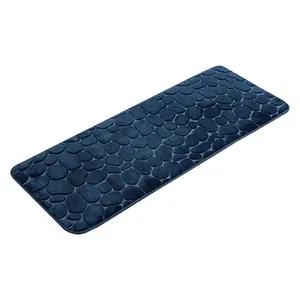 Navy Blue Bath Rug Runner Mat Memory Foam 3D Pebble 48"L x 18"W