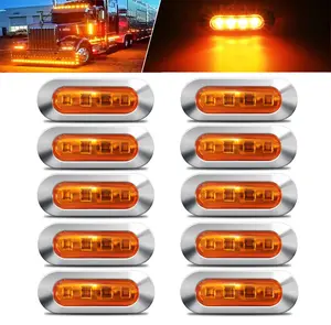 DIBMS 10PCS Amber DC12V-24V 4 LED Side Marker Indicator Lights Lamp Front Rear Tail Clearance Lamp Interior Lights with Chrome Bezel Universial for Auto Car Bus Truck Lorry Trailer Boat Deck Courtesy Vehicle