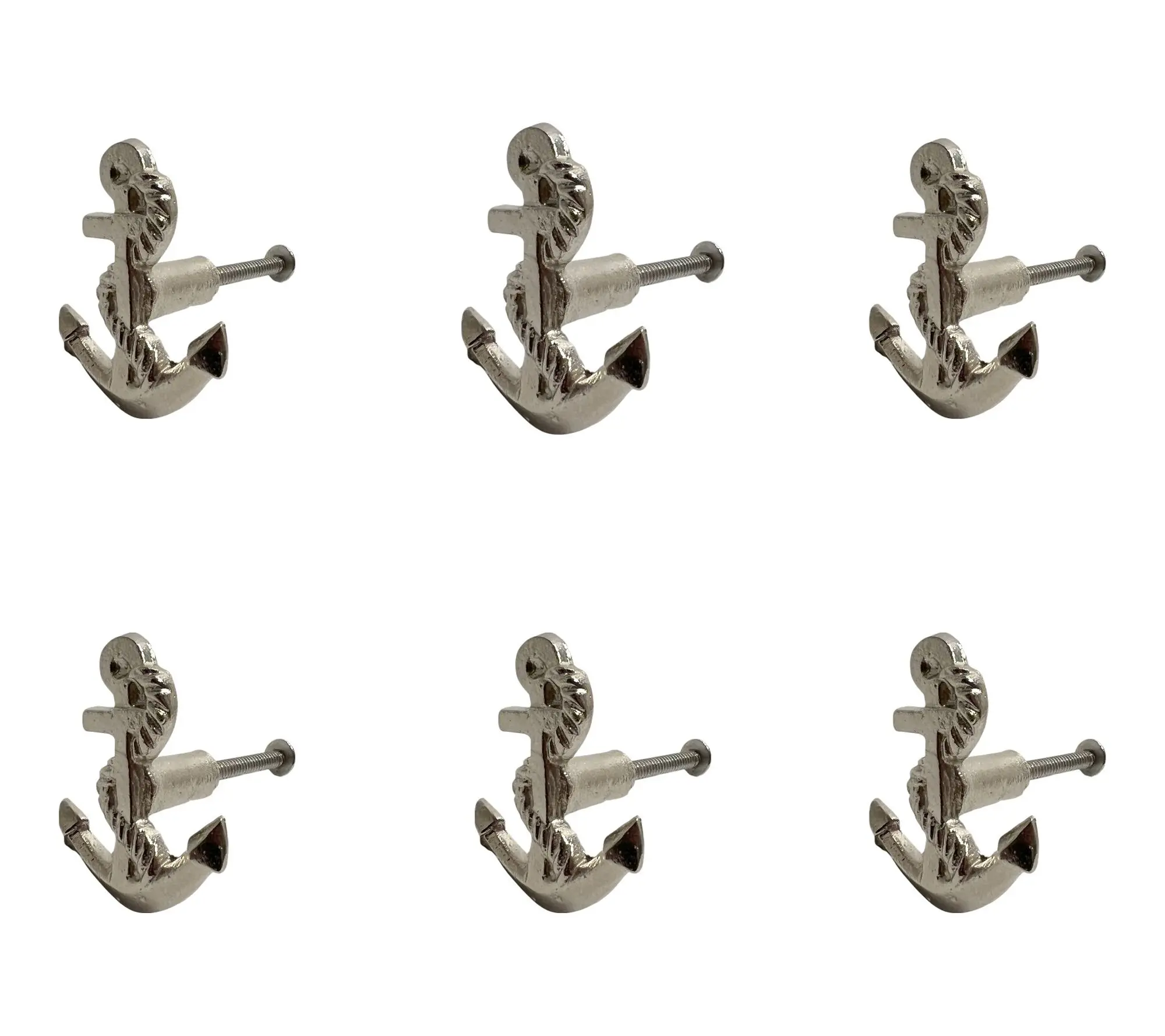 HomeRoots Set of 6 Silver Anchor Metal Drawer Knobs