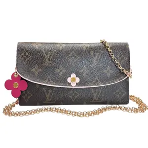 Pre-owned Coated Canavs Small Leather Goods LOUIS VUITTON Flower Monogram Emilie Wallet with Chain