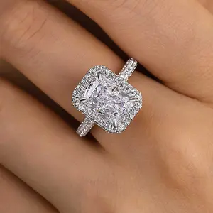 Maxine 3.5ct Halo Setting Radiant Cut Engagement Ring - 5A Cubic Zirconia Women's Promise Ring for Anniversary, Wedding