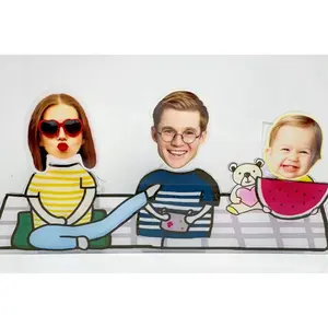 Custom 3-Person Family Picnic Bobblehead DIY Kit Photo Acrylic Figurines with Stand Fun Handmade Gift for Outdoor Days & Happy Moments