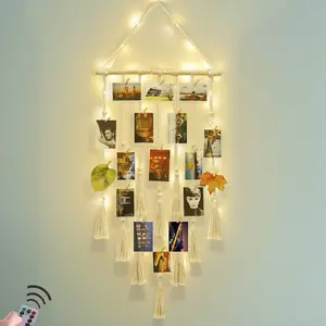 Homecor Hanging Photo Display Wall Decor, Wall Hanging Boho Room Bedroom Decor, Picture Frame Collage Board with Light Clip, Christmas Teenage Teen Girl Gifts Ages Years Old HOMECOR