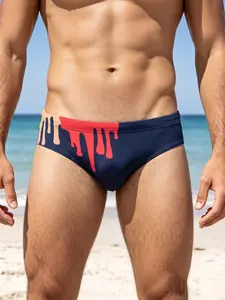 Men's Graffiti Art Print Triangle Swim Trunks, High Stretch Quick-Dry Breathable, Summer Beach Pool Surfing Fitness Boxing