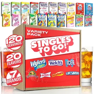 Singles To Go! 120 Count Variety Pack – 20 Flavors Drink Mix Packets, Sugar Free Water Flavoring, Portable Powdered Beverage Mix Bulk Pack