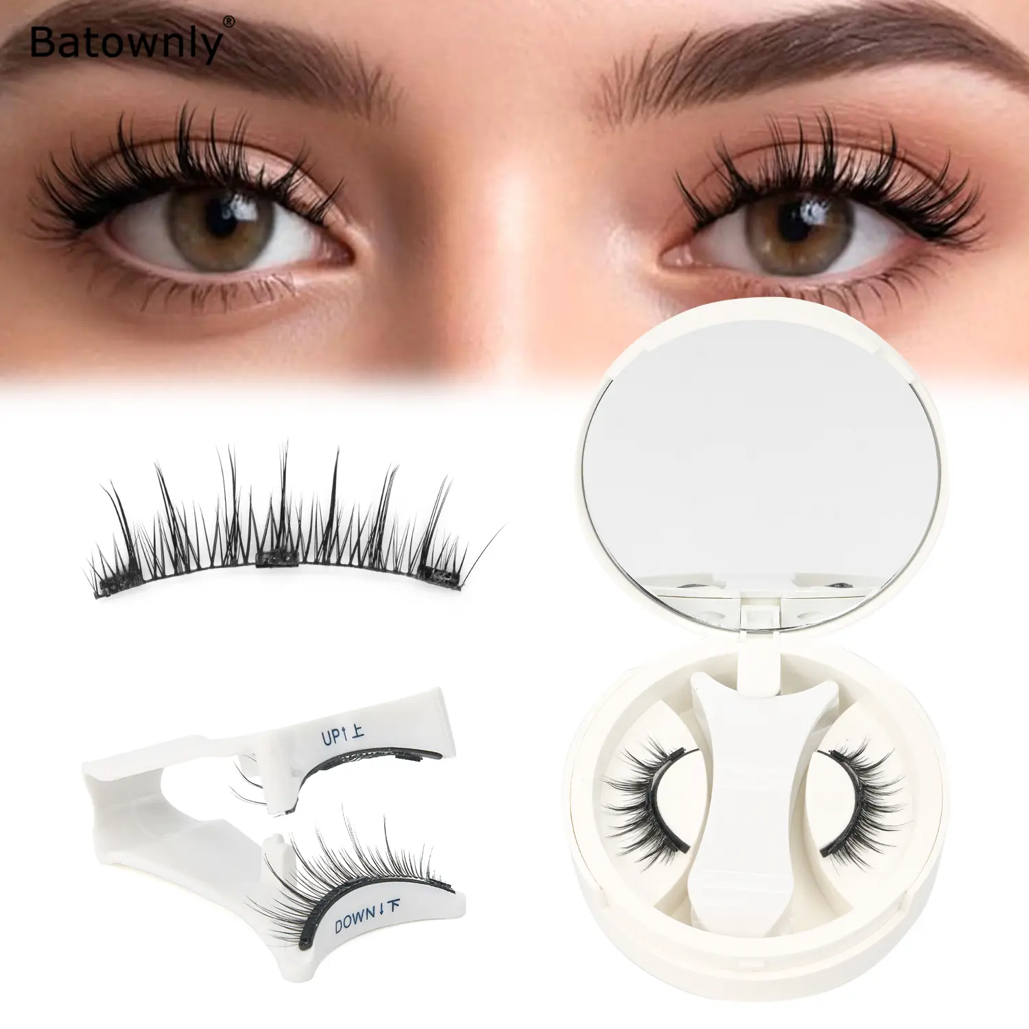 1 Pair of Reusable Magnetic False Eyelashes Set, Comes with an Eyelash Curler, Natural Cross Style, Waterproof and No Glue Needed, Suitable for Sensitive Eyes