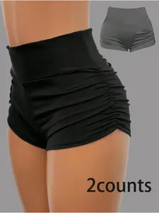 Women's Solid Color Ruched Shorts, Casual Chic Comfy Breathable Skinny Fitted Shorts for Daily Wear, Ladies Bottoms for Summer