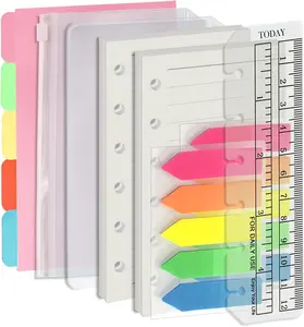 A7 6 Holes Binder Refill Value Set, 90sheets rulled line loose leaf paper with stickers and dividers, planner inserts with binder pockets for A7 binder 6 holes refillable notebook,005dA7line