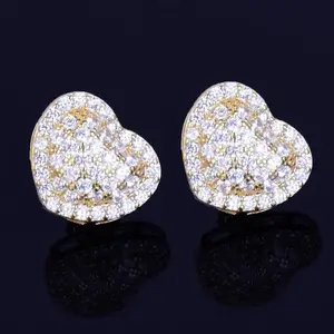 [ICE HUE]18K Gold Vacuum Plated Copper with 5A+ Sri Lanka Zircon Full Diamond Heart-shaped Love Earrings Miami Italy Mexico & Micro Inspired for Women & Men Luxury Jewelry,Daily Wear,Casual Fashion,Gift Idea,,Classic,Hip Hop,Simple,Sporty Style