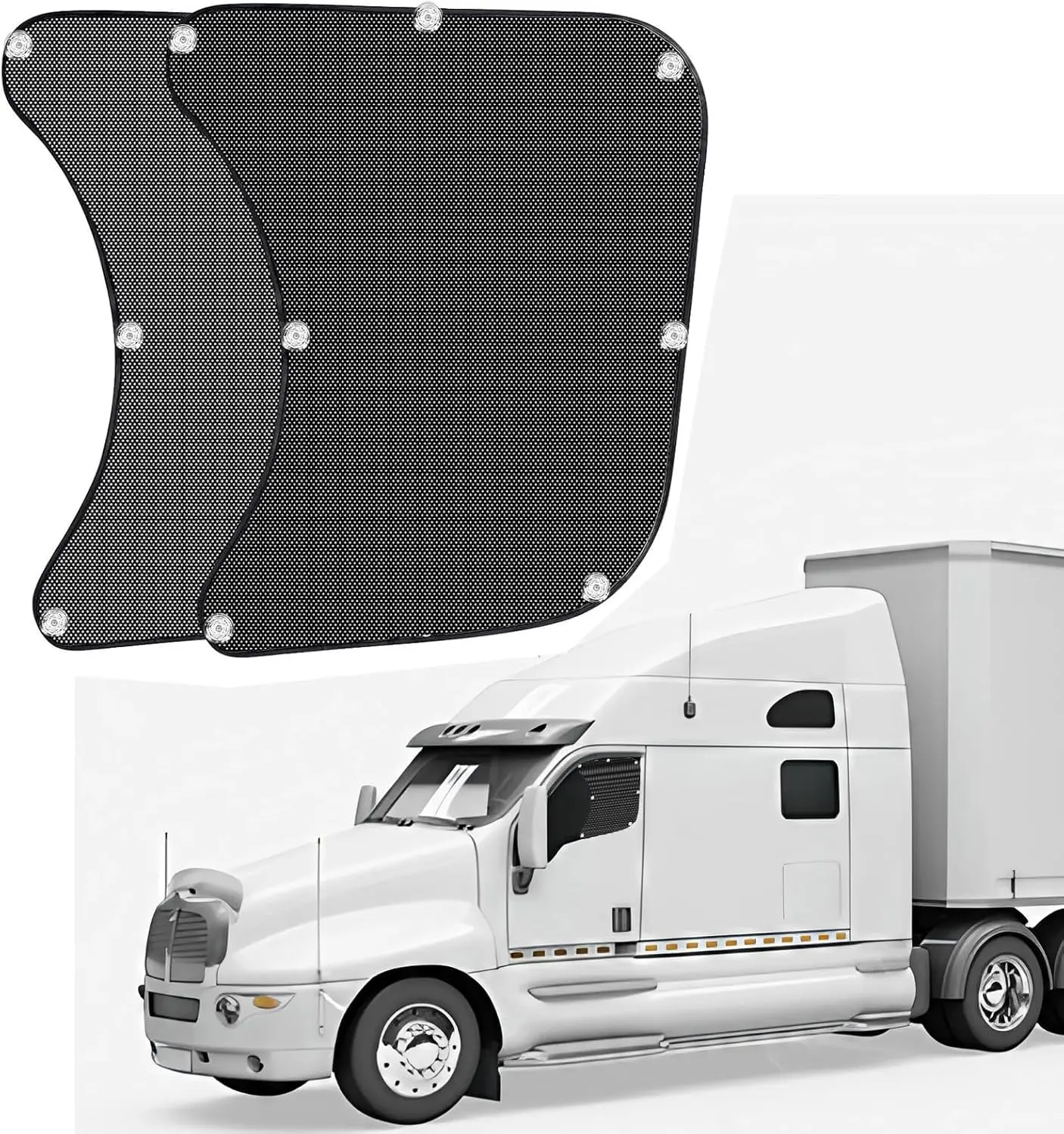 2 PCS Upgraded Foldable UV Protective Car Sun Shades for Semi Trucks, 23.6"x21.6" Mesh Fabric Side Window Covers with Easy Installation Suction Cups, Compatible with Freightliner, Volvo VNL, Kenworth & RVs, Automotive UV Blocking Accessory