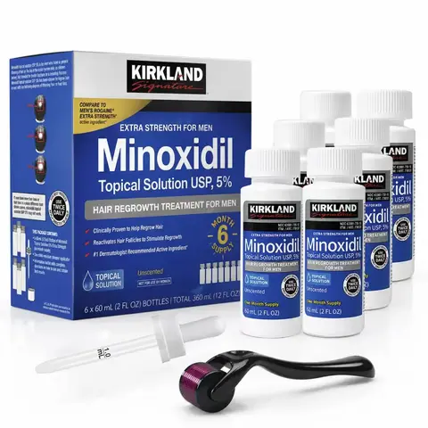 Kirkland Signature 5% Minoxidil Topical Serum for Men, 6-Month Supply with Dropper Applicator, Haircare Hair Growth Self Care Product, Helps Support Thinning Hair Loss Treatment