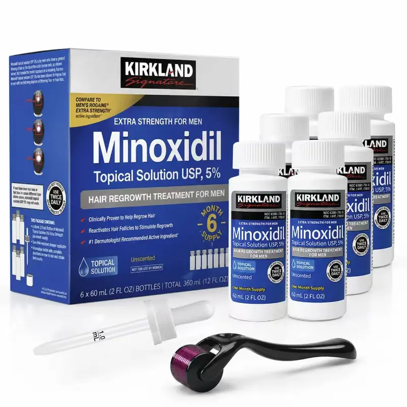 Kirkland Signature 5% Minoxidil Topical Serum for Men, 6-Month Supply with Dropper Applicator, Haircare Hair Growth Self Care Product, Helps Support Thinning Hair Loss Treatment