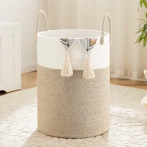 40~100L Laundry Basket,Woven Cotton Rope Laundry Hamper, for Decor Storage of Dirty Clothes,Toys and Blankets in Bathroom,Baby Room and Living Room Shelf Baskets