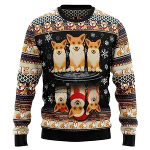 Funny Corgi Reflection Ugly Christmas Sweater, Cute Dog Holiday Pullover Gift for Women Men