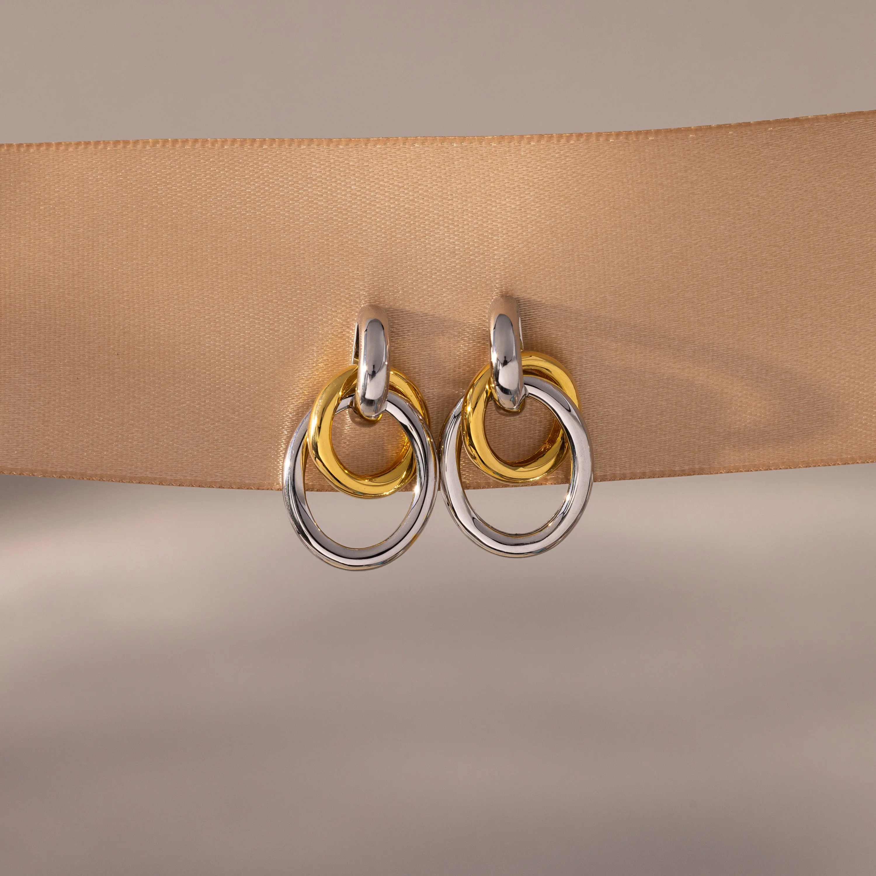Mixed Metal Linked Earrings by Caitlyn Minimalist - Geometric Gold & Silver Dangle Stud Earrings - Two Tone Statement Earrings - Mixed Metal Jewelry - Birthday Gift for Friend